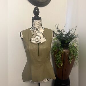 Sleeveless Faux Leather & Ponte Peplum Top